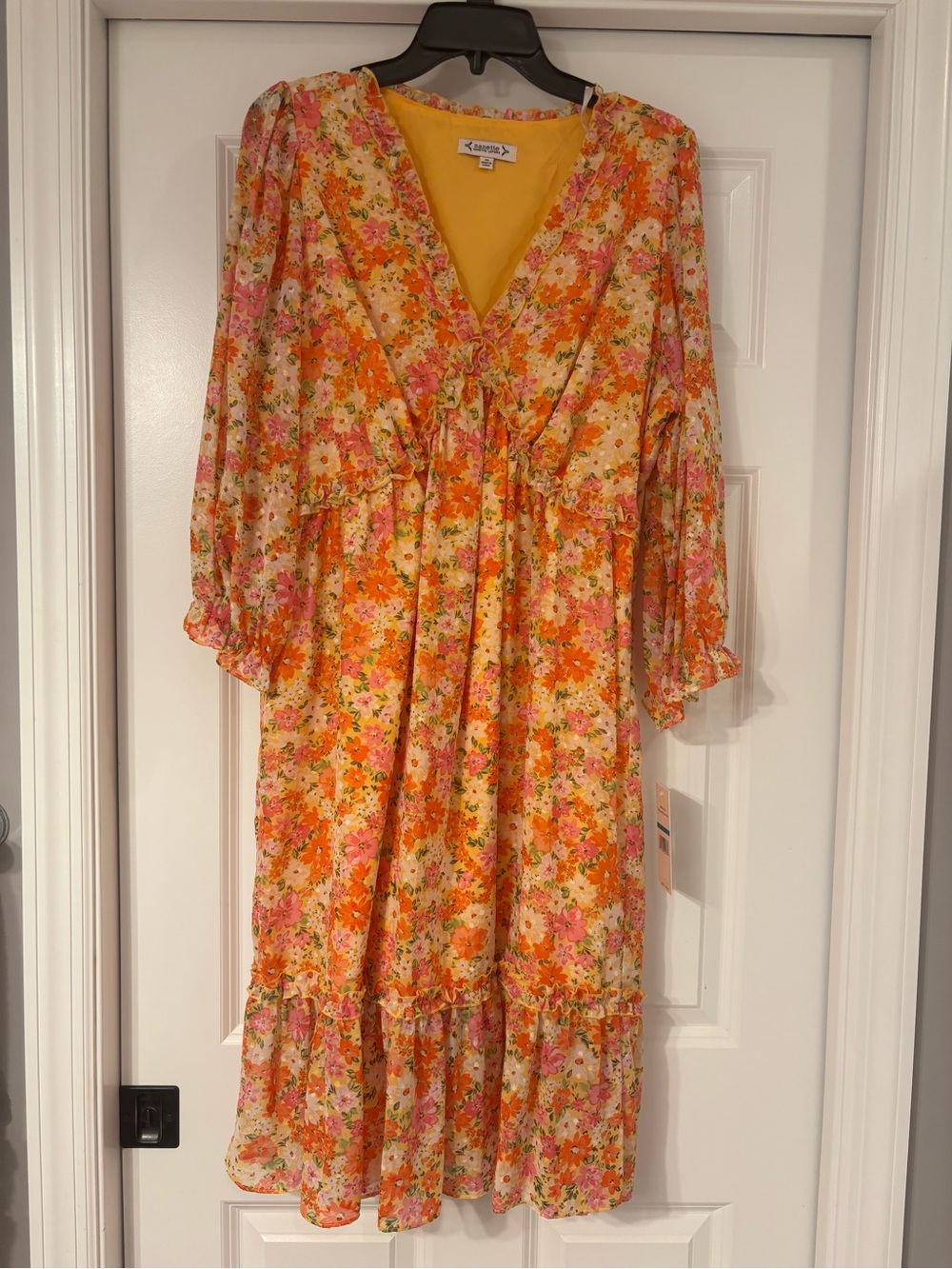 Nanette Lepore Orange, Pink and Cream Floral Midi Dress- lined